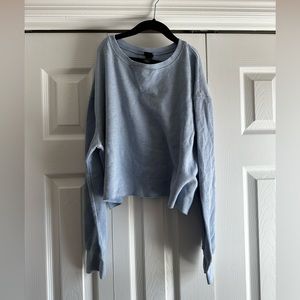 Light blue waffle knit long sleeve crop top